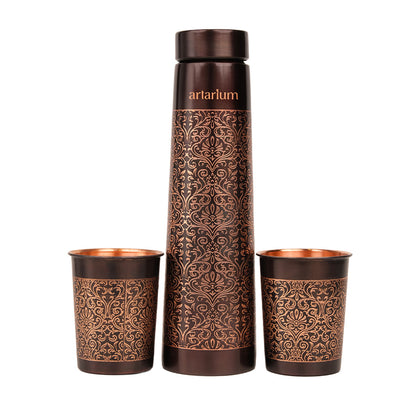 Etching Copper Bottle with Set of Copper Glass 