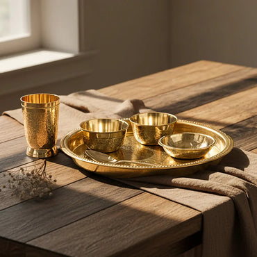 Brass Etching Dana Thali  - Set of 6