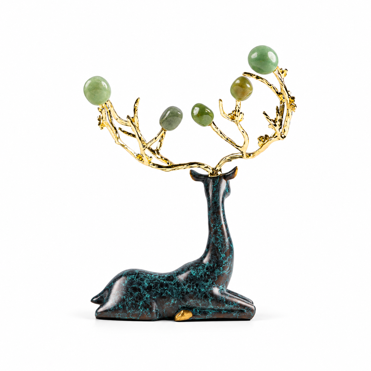 Zinc Alloy with Agate Horn Brass Deer Sculpture 