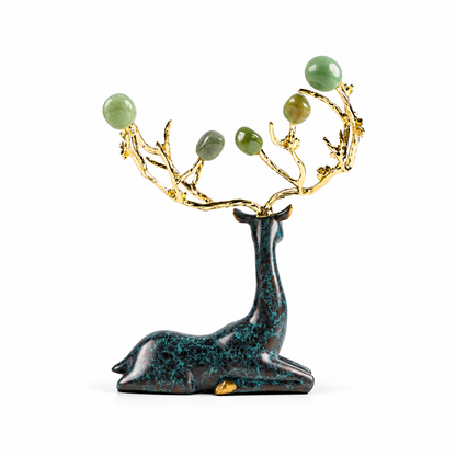Zinc Alloy with Agate Horn Brass Deer Sculpture 