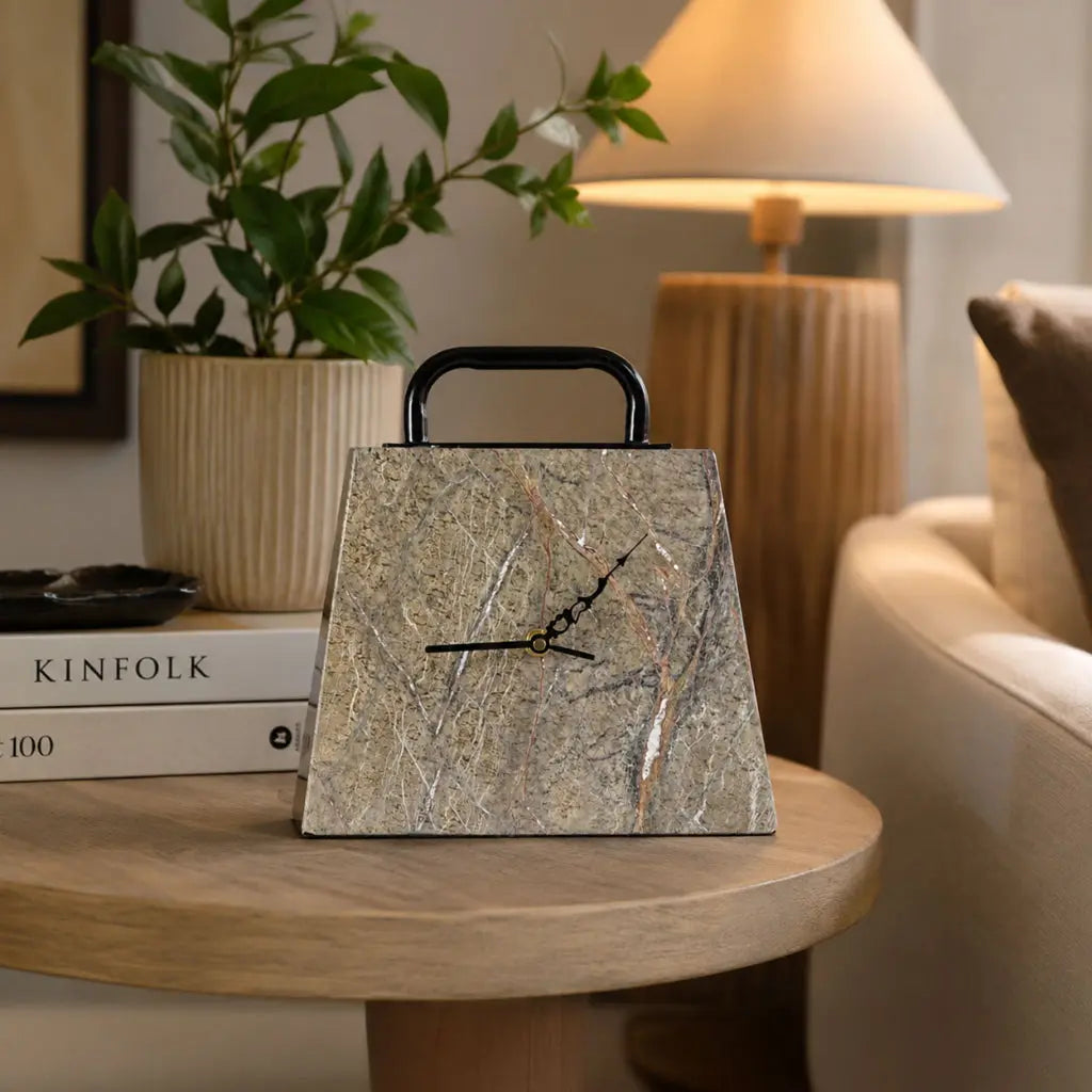 Tote Style Marble Desk Clock 