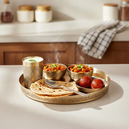 Handcrafted Etching brass thali - set of 6