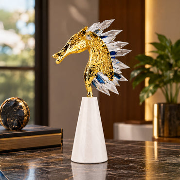 Tourmaline Crystal Golden Zinc Alloy Horse Figurine 