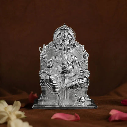 Lalitasana Ganesha Silver Plated Idol