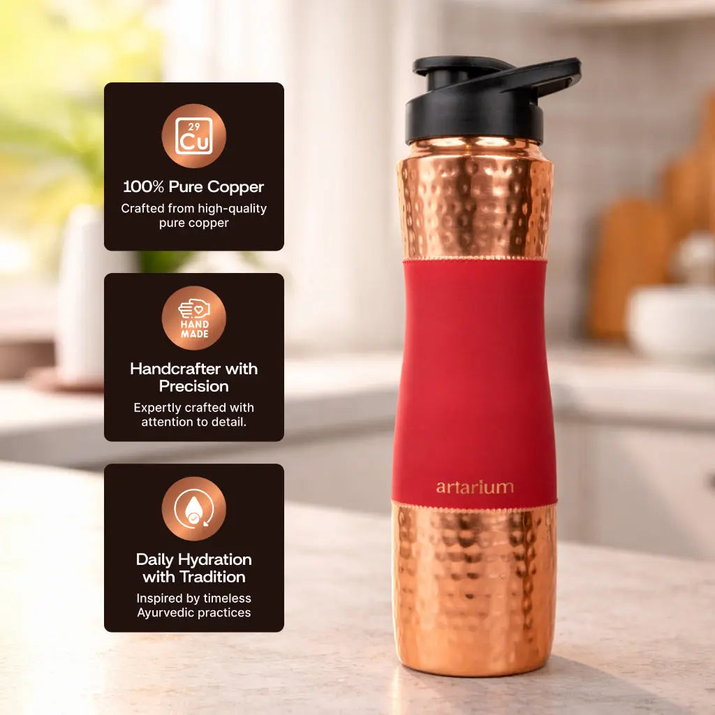 Hammered Copper Sipper Bottle with Cleaning Brush