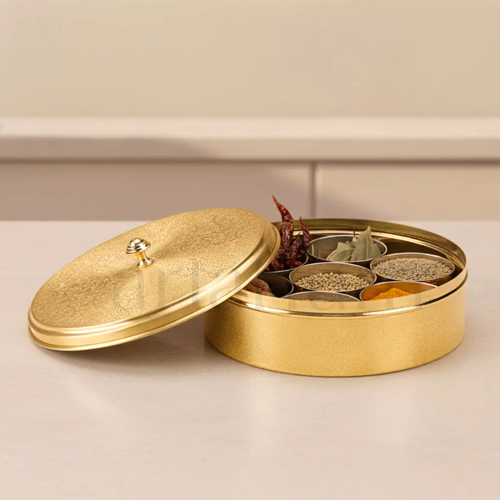 Brass Spice Box with Spoon
