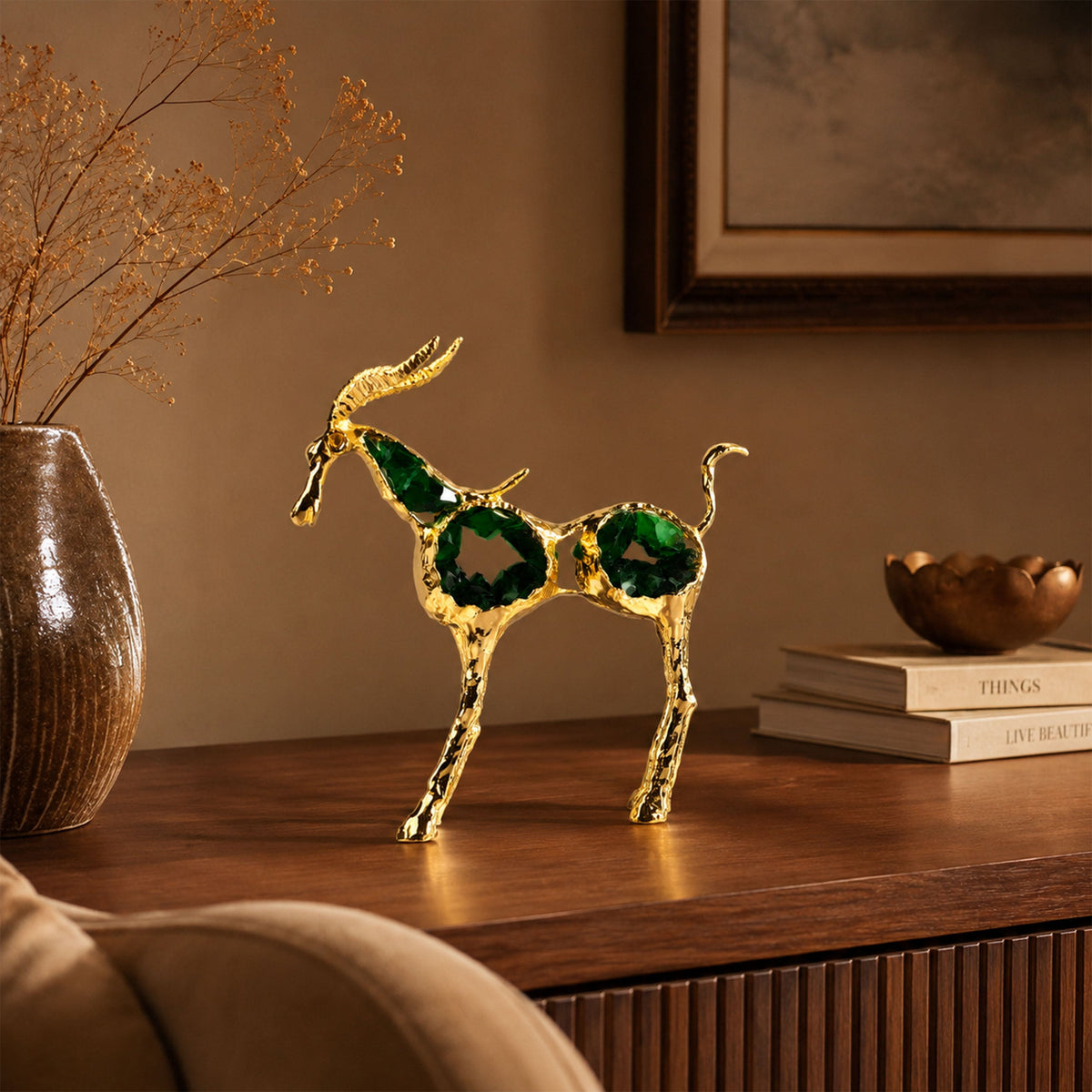 Luxury Gold Antelope with Green Fluorite 