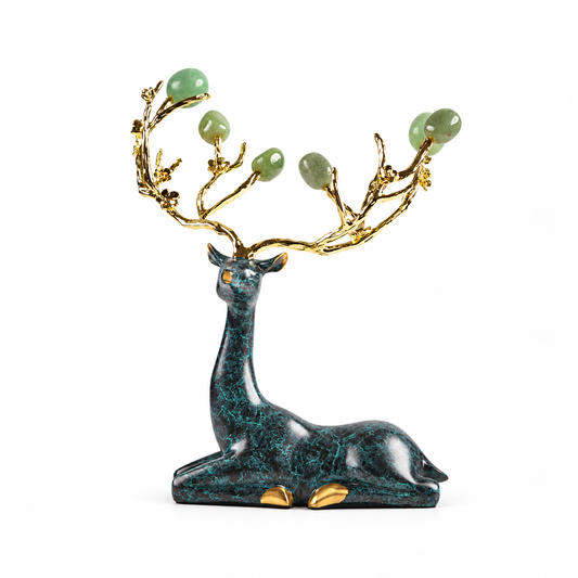 Zinc Alloy with Agate Horn Brass Deer Sculpture 