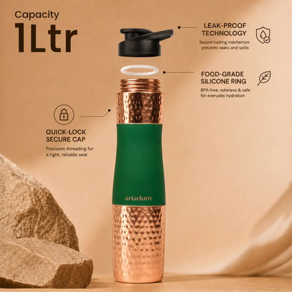 Hammered Copper Sipper Bottle with Cleaning Brush
