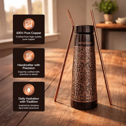 Etching Copper Bottle with Straw Set