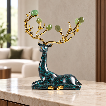 Zinc Alloy with Agate Horn Brass Deer Sculpture 