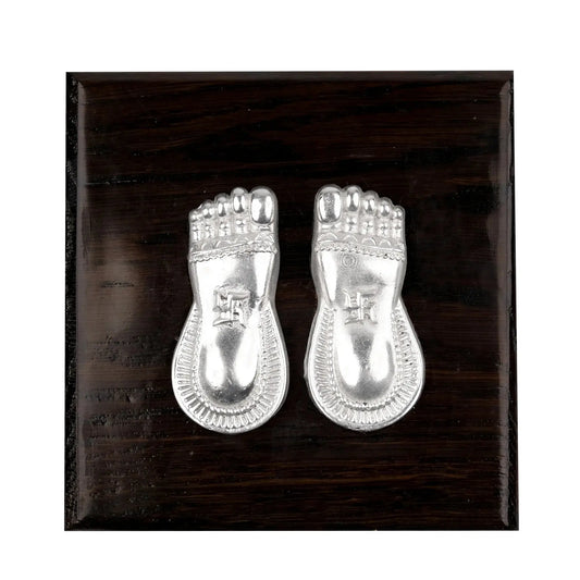 Silver Plated Laxmi Charan Paduka with Wooden Base