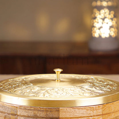 Wooden Roti Box with Brass Lid & Tongs theartarium