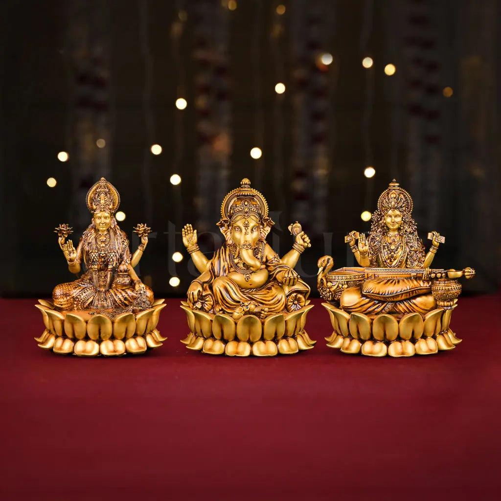 Mahalakshmi Ganapati Saraswati Murti (Lotus) & Kuber Idols Set