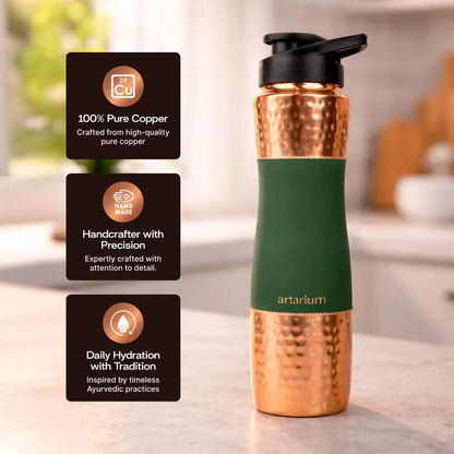 Hammered Copper Sipper Bottle with Cleaning Brush
