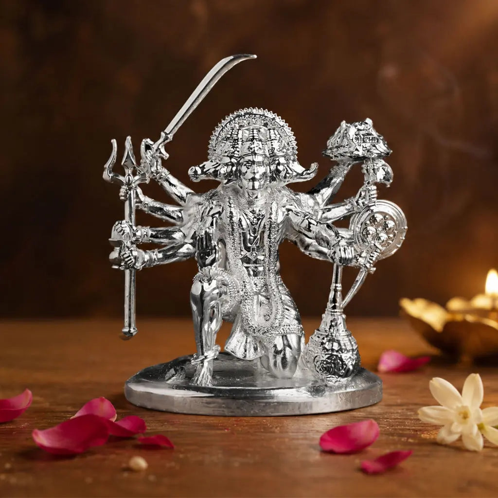 Sitting Panchmukhi Hanuman Silver Plated