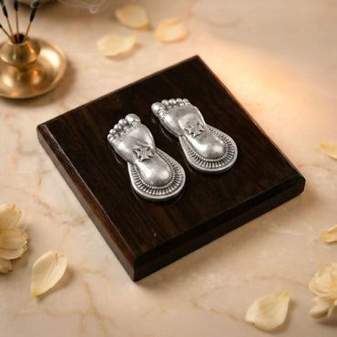 Laxmi Charan Paduka with Wooden Base 999 Silver Artarium