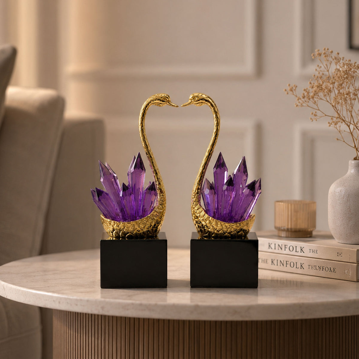 Amethyst Crystal Swan Sculpture 
