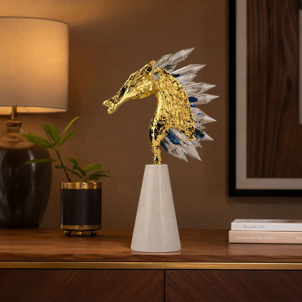 Crystal Prism Golden Horse Figurine 