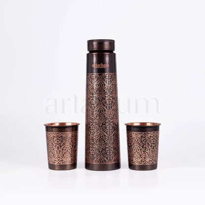 Antique Etching Copper Bottle with Cups Artarium