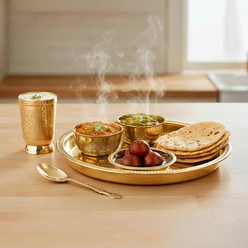 Brass Etching Dana Thali  - Set of 6