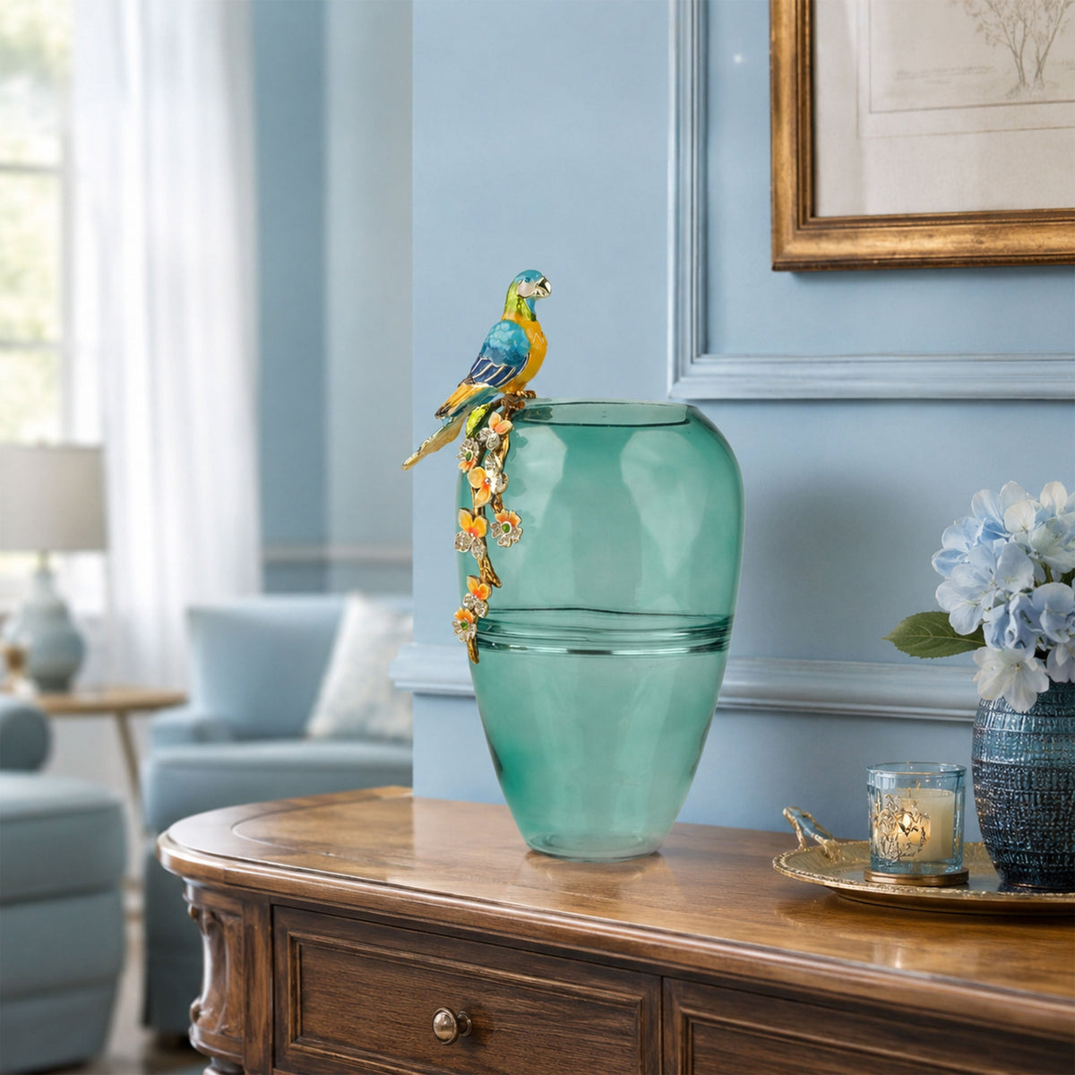 Aviary Glass Vase with Bird Accent 
