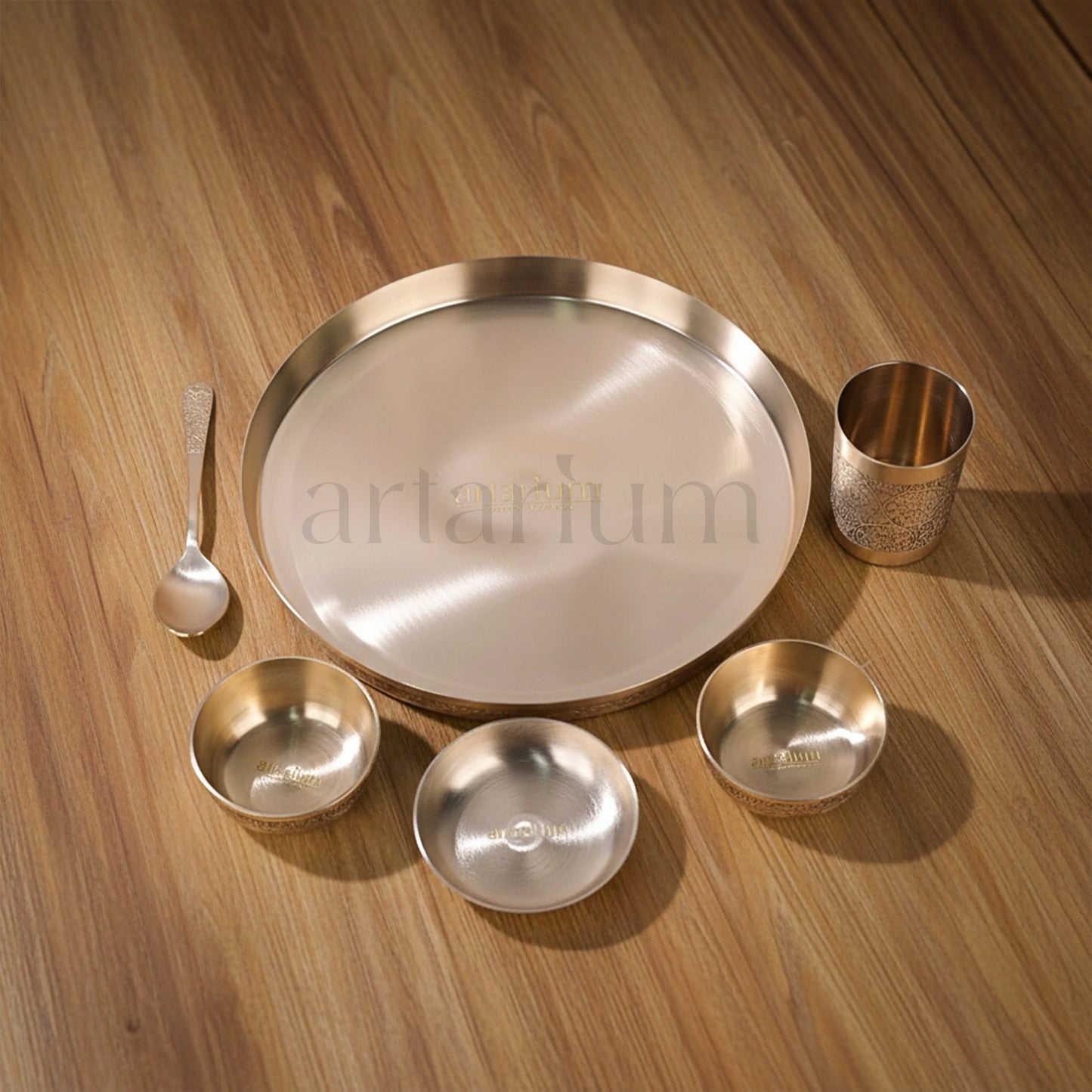 Handcrafted Etching brass thali - set of 6