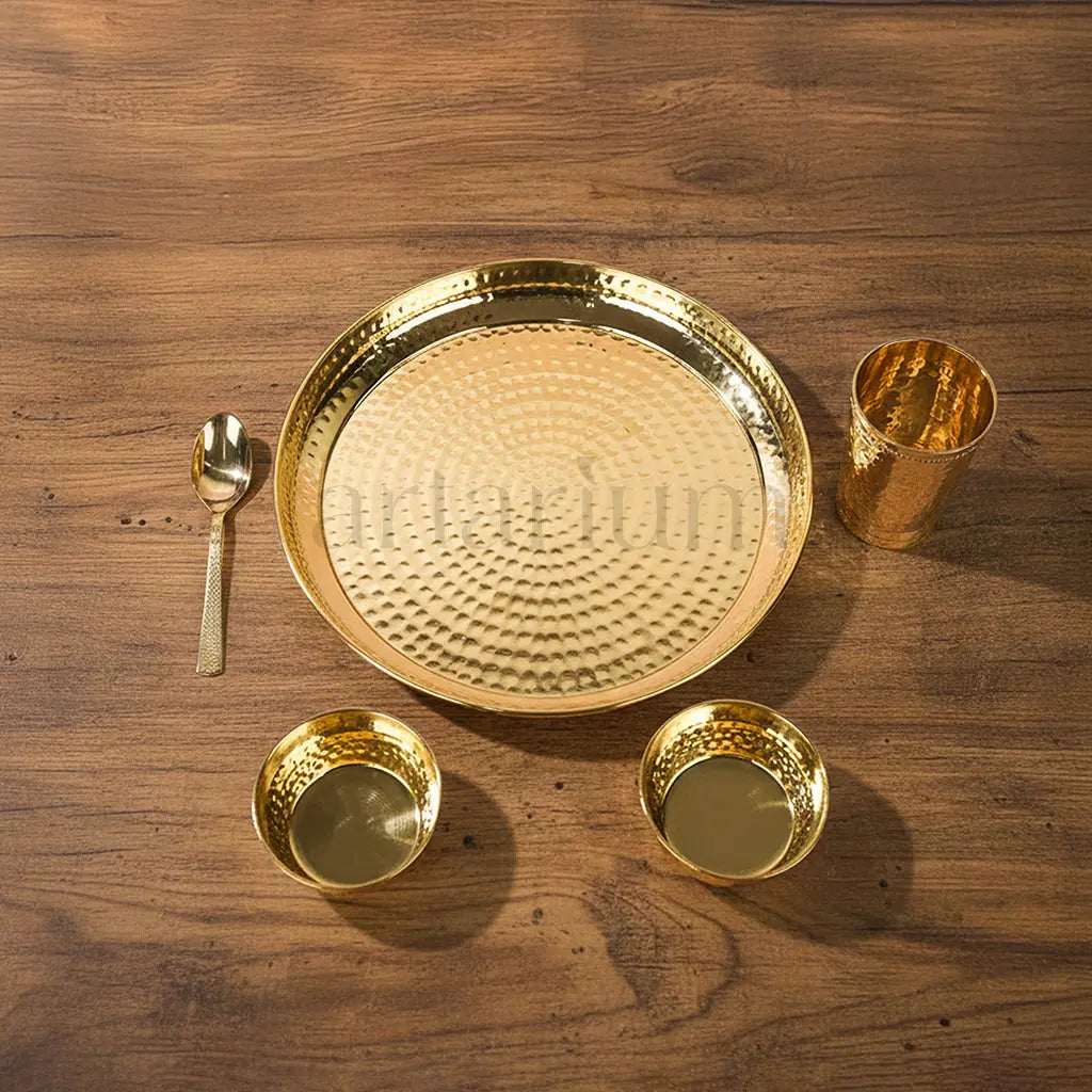 Brass Hammered thali set