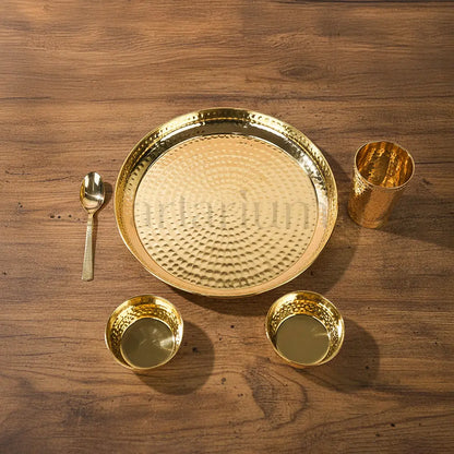 Brass Hammered thali set