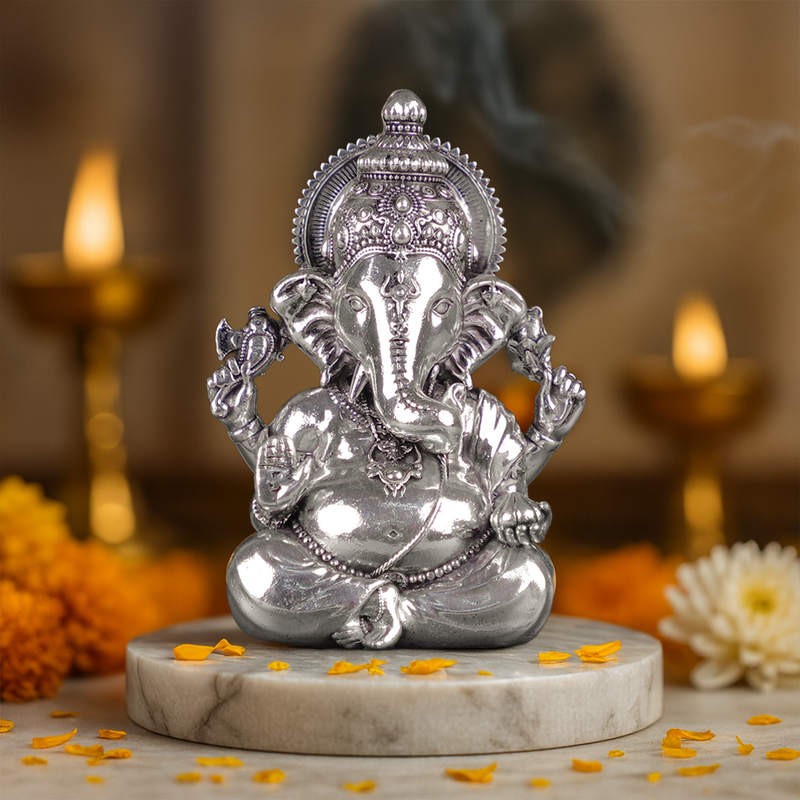 Brass Vighnaharta Ganesh Idol Silver Plated