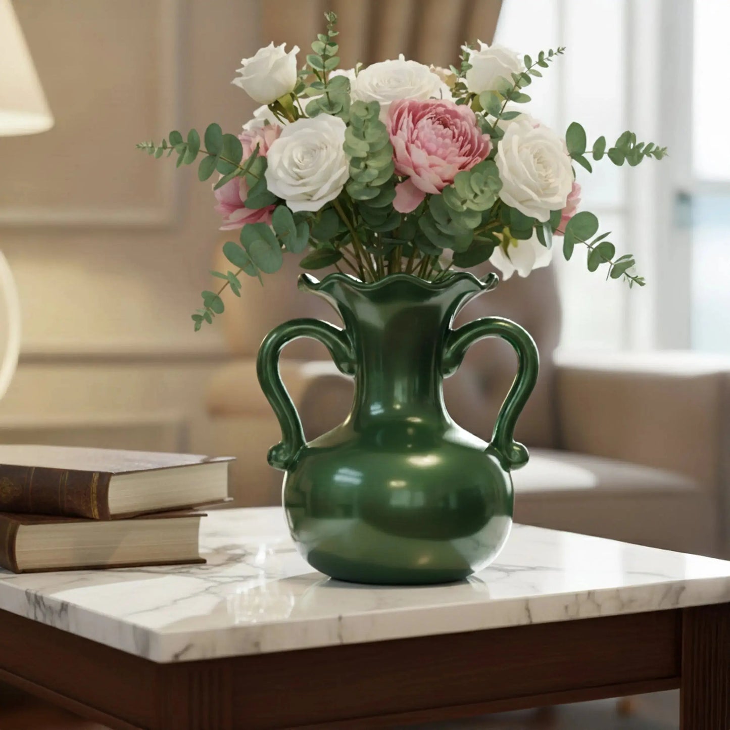 A Gleam in Green - Ceramic Baroque Vase