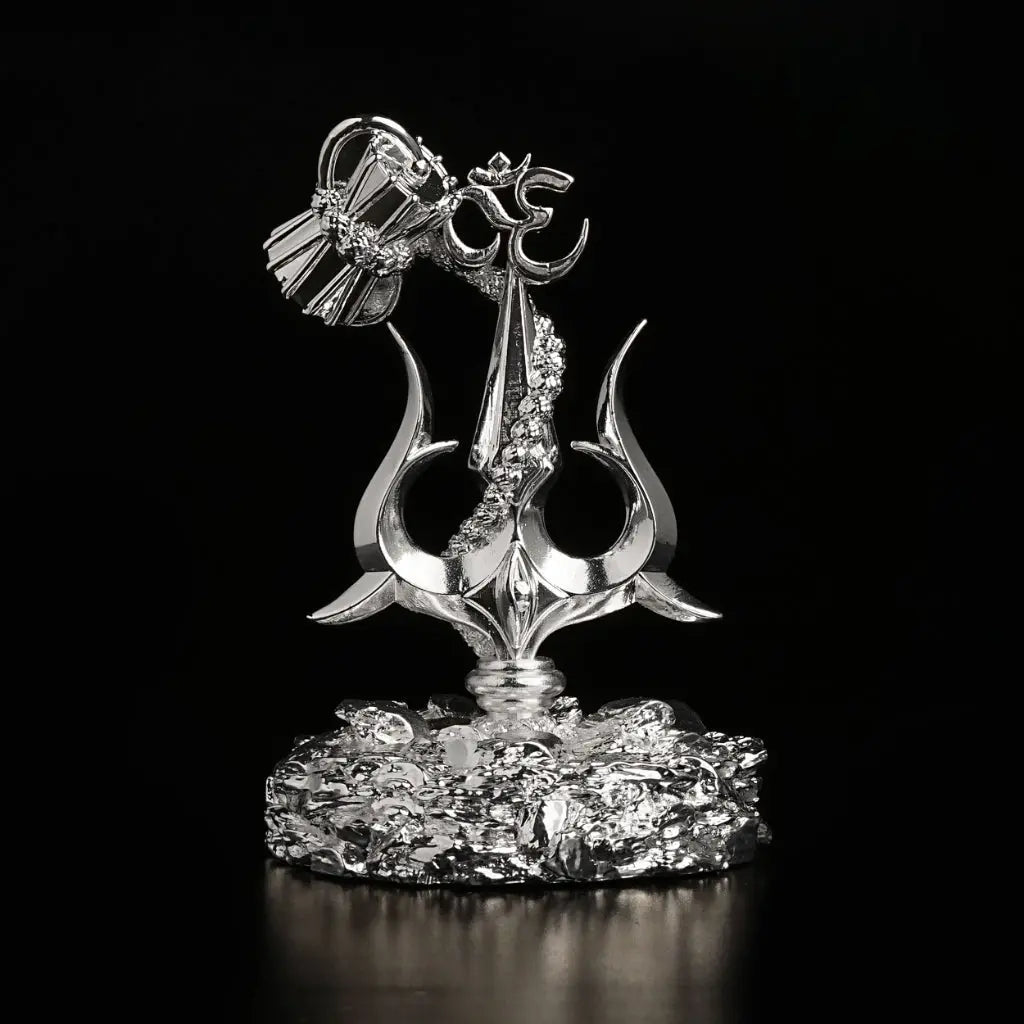 Lord Shiva Trishul With Damru Silver Plated