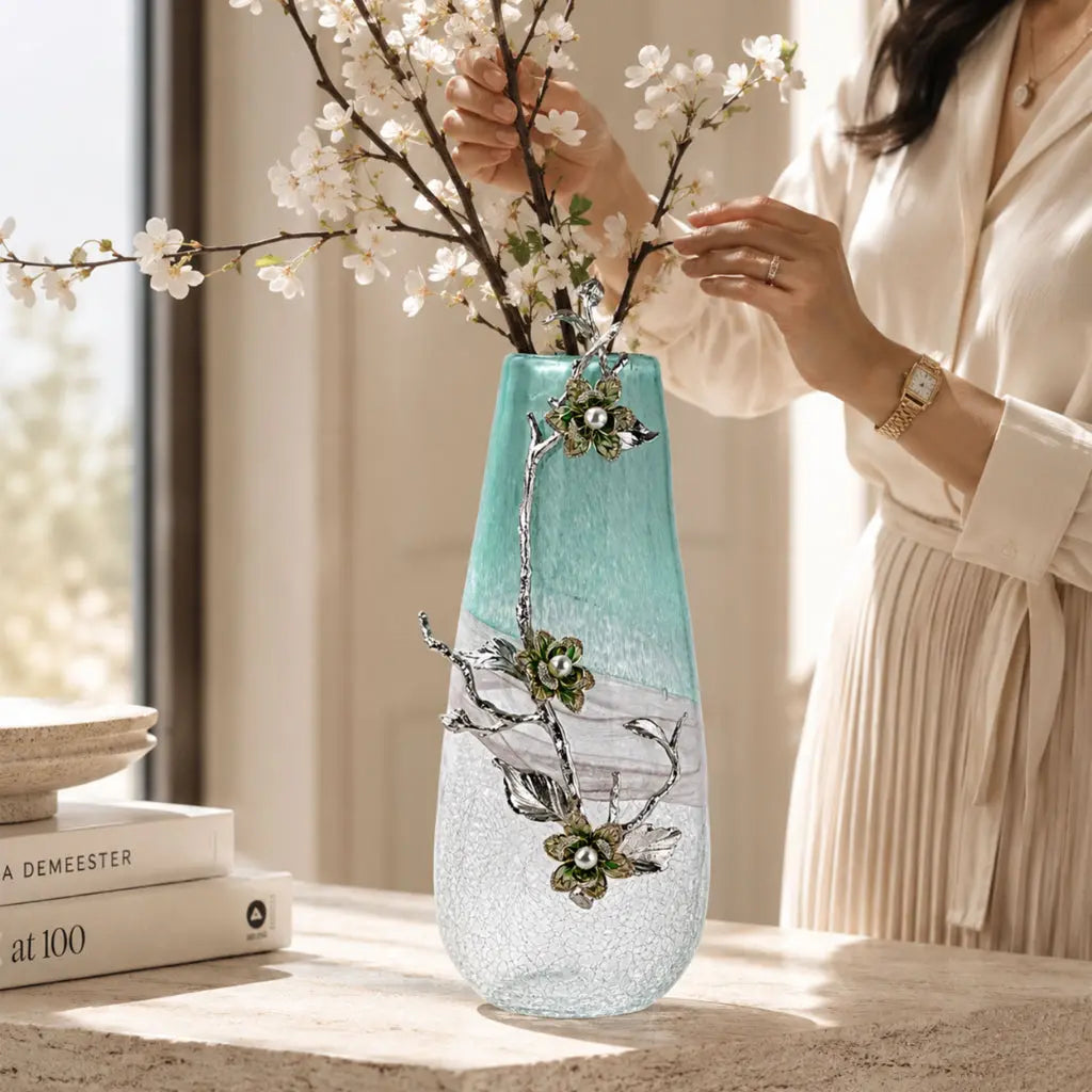 Seagreen Glass Flower Vase 