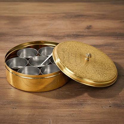 Brass Spice Box with Spoon