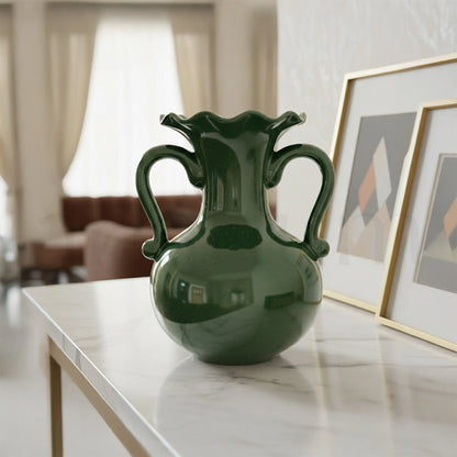 A Gleam in Green - Ceramic Baroque Vase