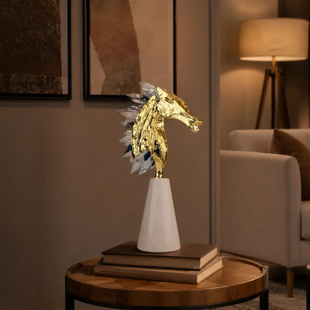Crystal Prism Golden Horse Figurine 