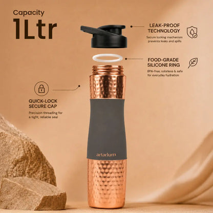 Hammered Copper Sipper Bottle with Cleaning Brush