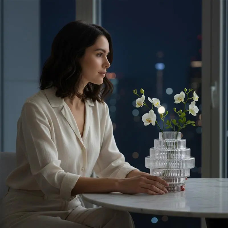 Halos of Grey - Glass Art Deco Vase Set of 2