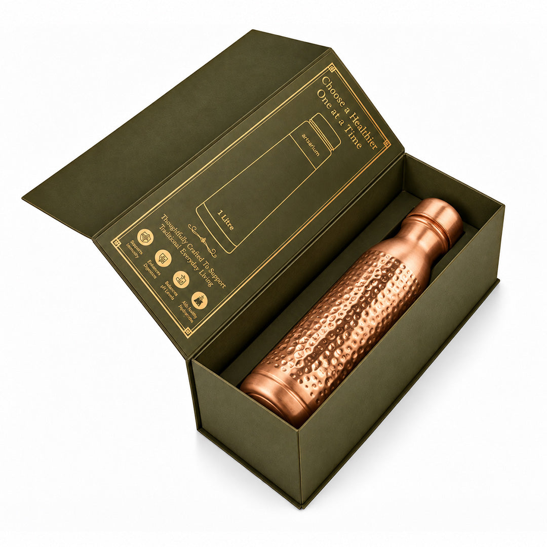 Ayurveda-Inspired Hammered Copper Bottle with Premium Packaging 