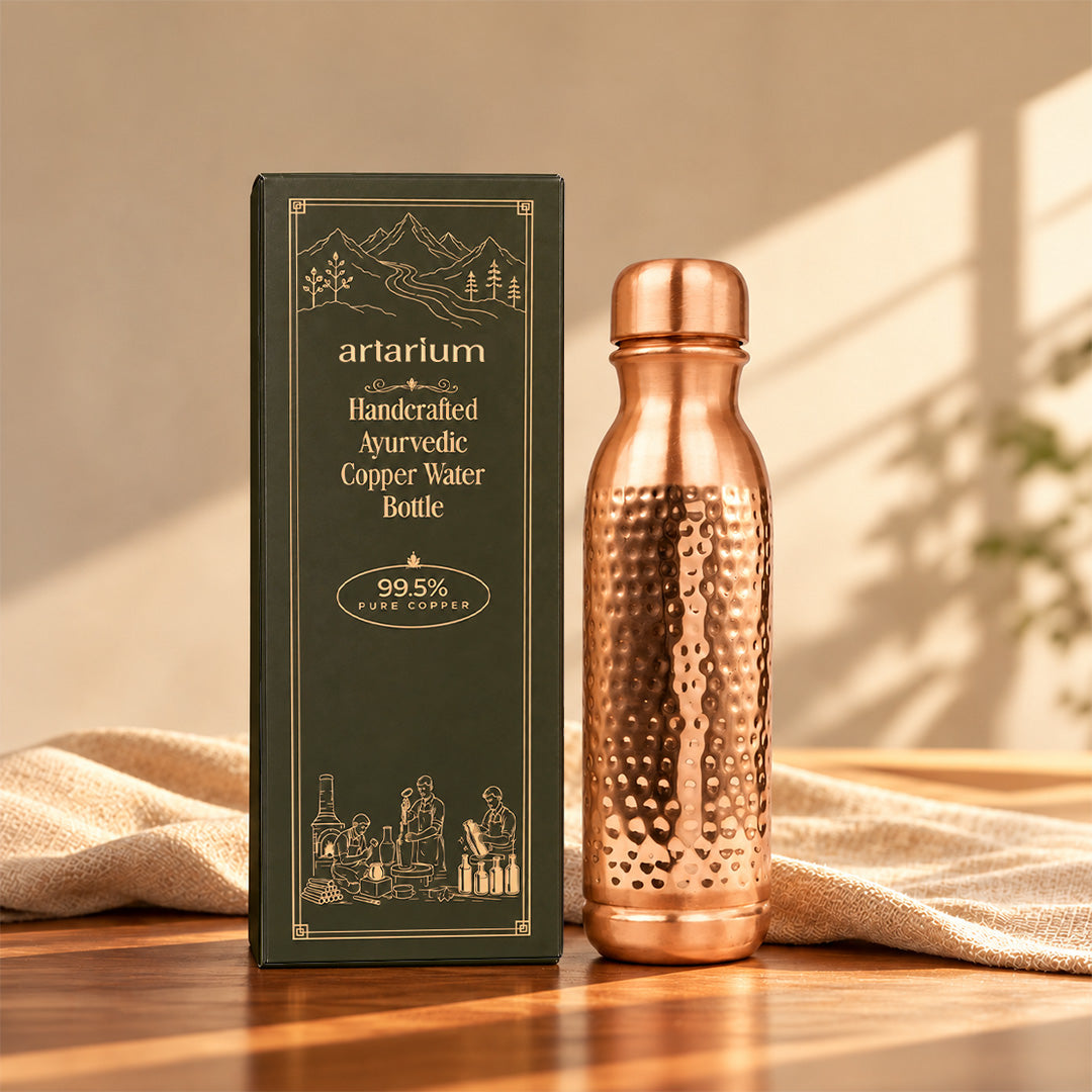 Ayurveda-Inspired Hammered Copper Bottle with Premium Packaging 