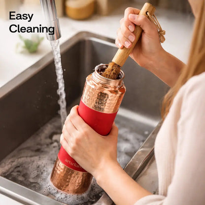 Hammered Copper Sipper Bottle with Cleaning Brush