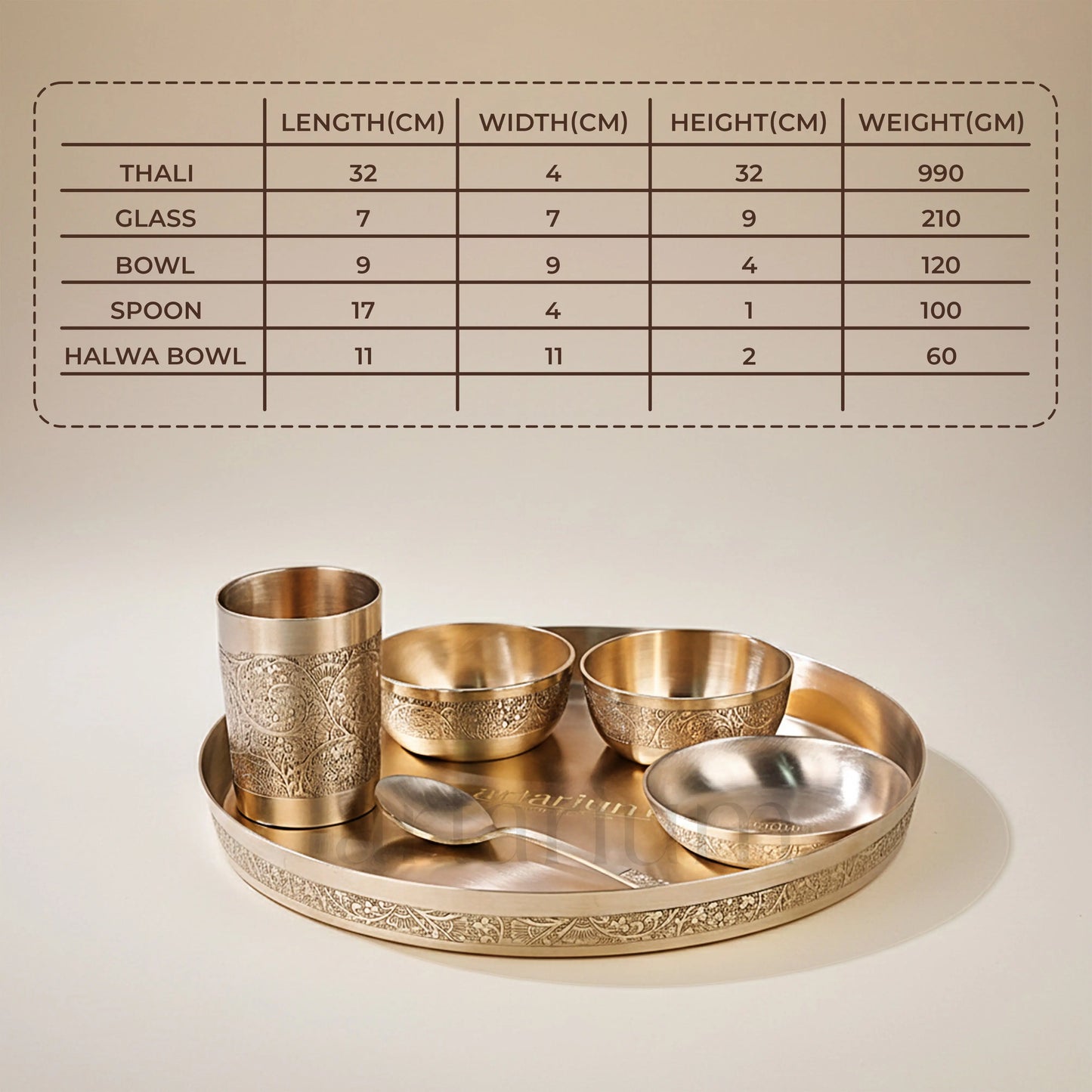 Handcrafted Etching brass thali - set of 6