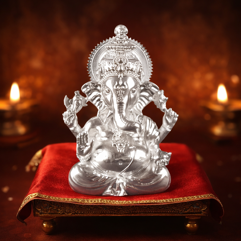 Vighnaharta Ganesha Silver Plated Idol