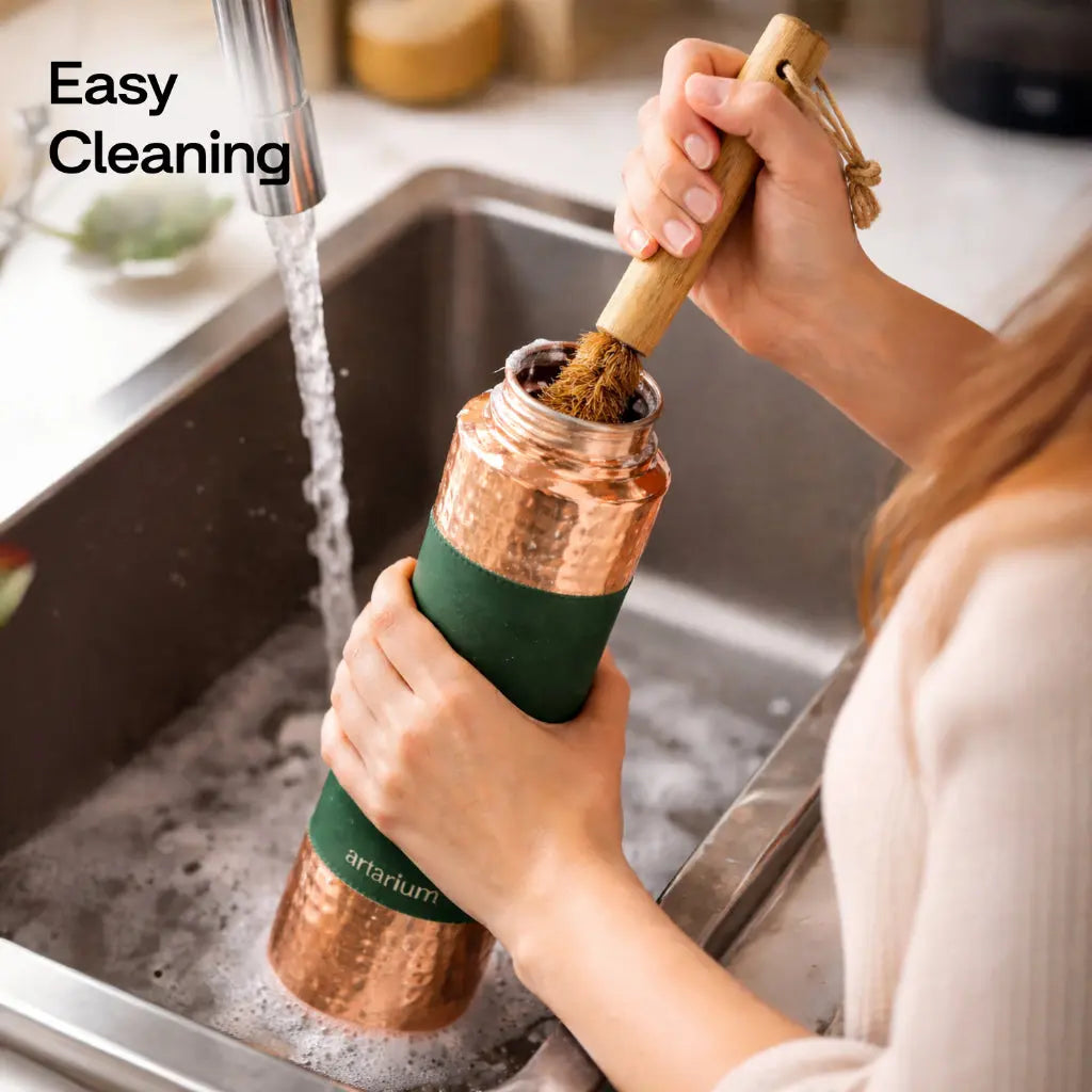 Hammered Copper Sipper Bottle with Cleaning Brush