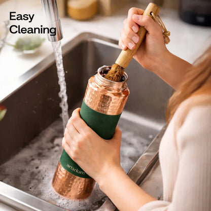 Hammered Copper Sipper Bottle with Cleaning Brush