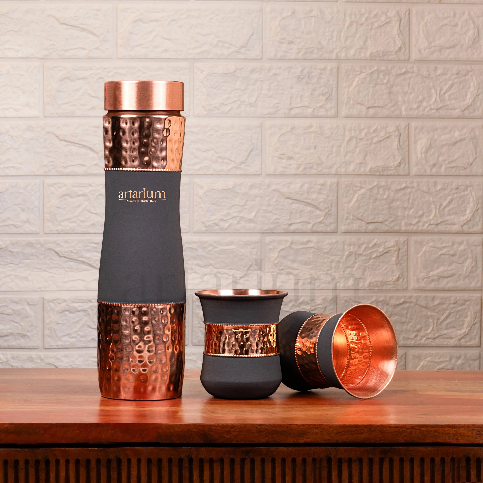 Hammered Copper Bottle in Cups Artarium