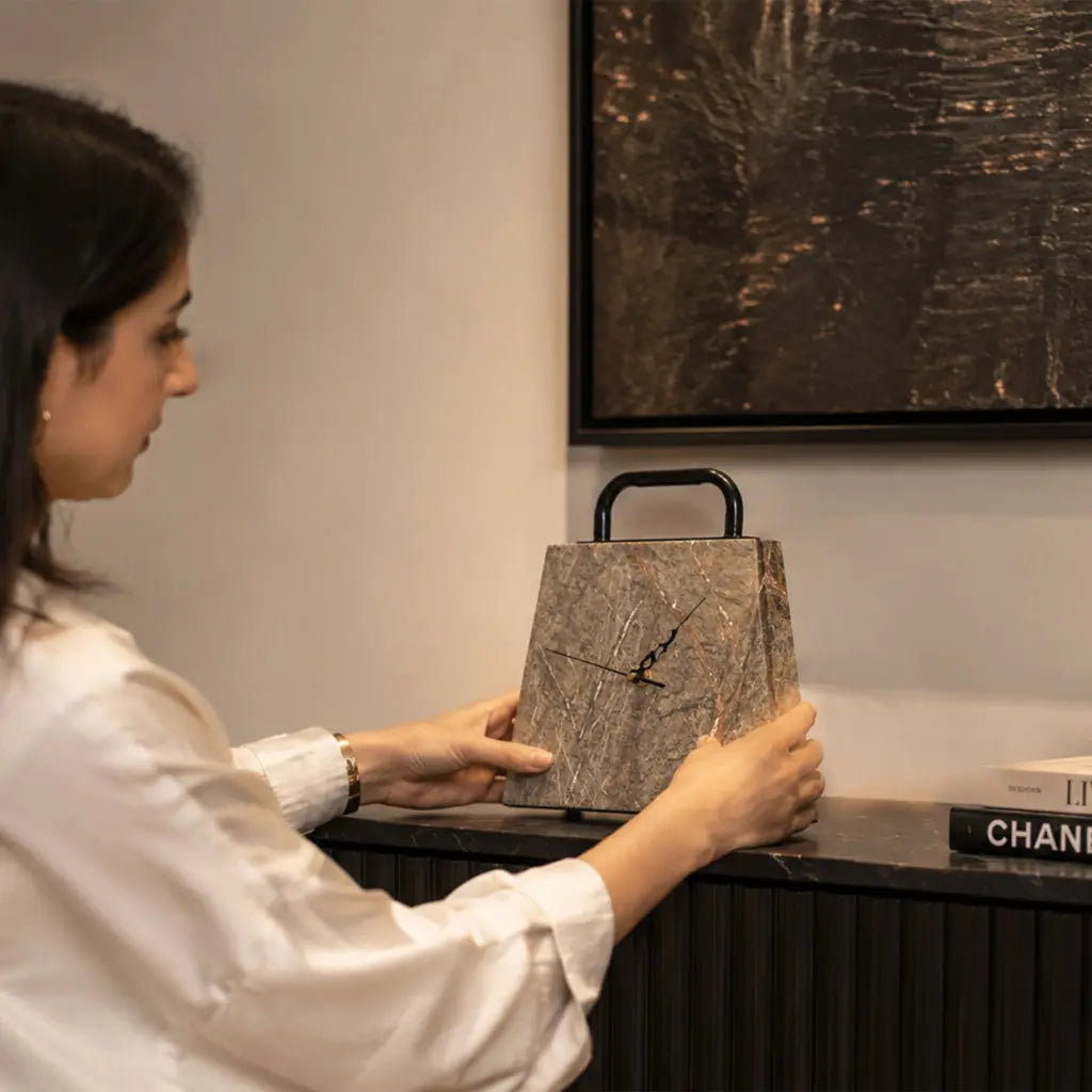 Tote Style Marble Desk Clock 
