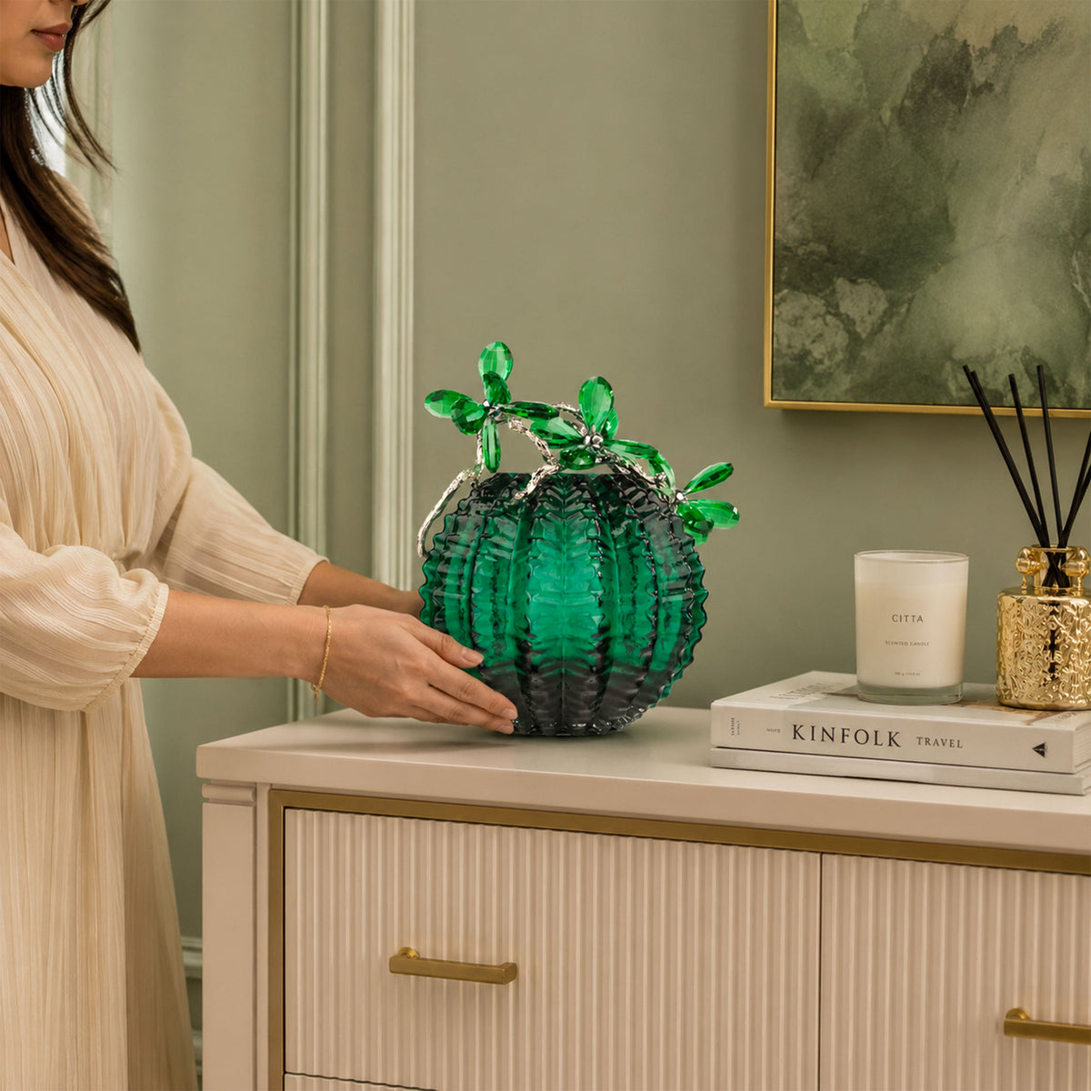 Emerald Leaf Crystal Vase 