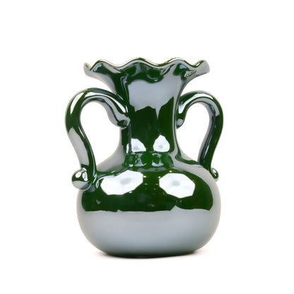 A Gleam in Green - Ceramic Baroque Vase