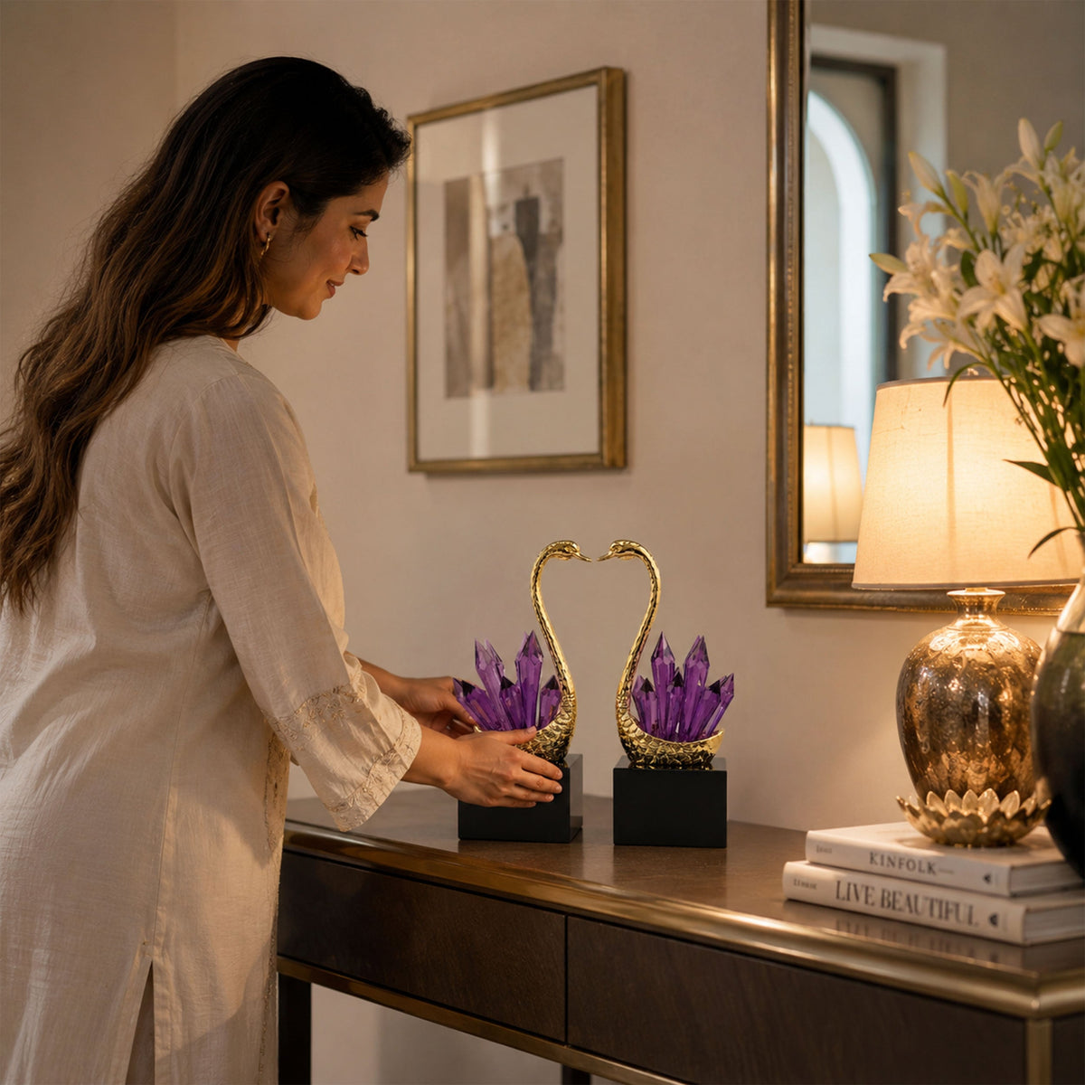 Amethyst Crystal Swan Sculpture 